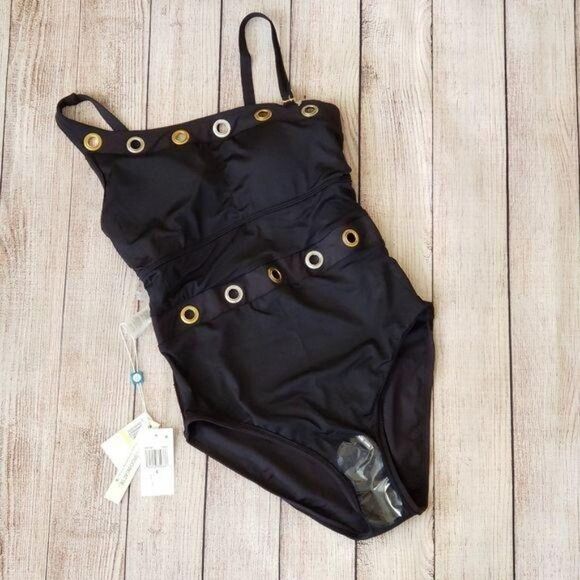 NWT Bleu Rod Beattie Hole In One Grommet One Shoulder One-Piece Swimsuit Black - Picture 9 of 11